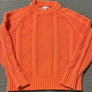 L.L. Bean Orange Cable Knit Crewneck Sweater